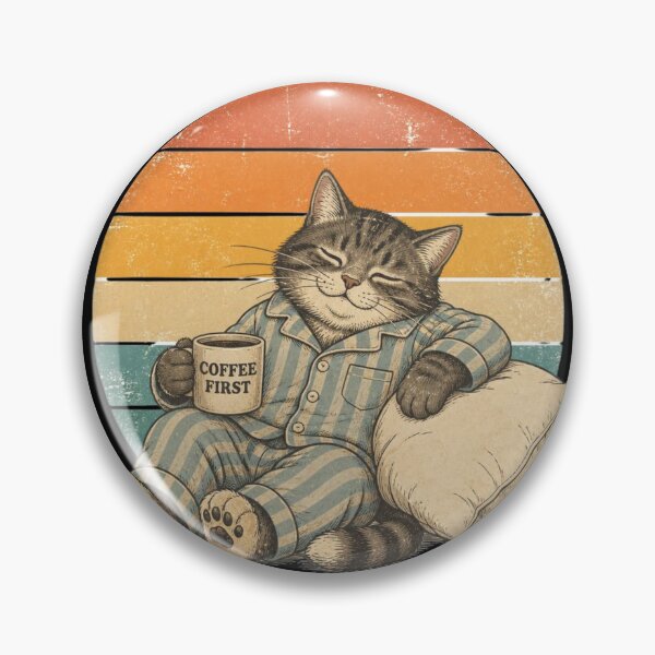 Item preview, Copy of Copy of Copy of Coffee First Sleepy Cat Vintage Retro Pajama Design | Cute Lazy Cat Lover Gift designed and sold by Zenvique Art.