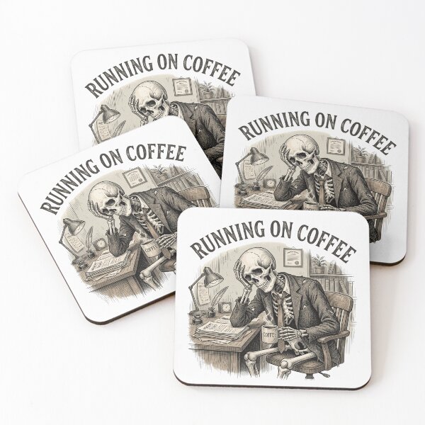 Item preview, Running On Coffee Skeleton Vintage Graphic Tee designed and sold by MaynyStudio.