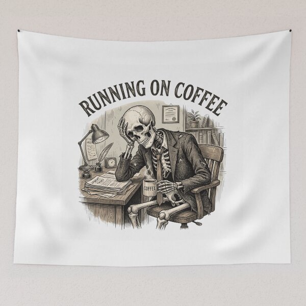 Item preview, Running On Coffee Skeleton Vintage Graphic Tee designed and sold by MaynyStudio.