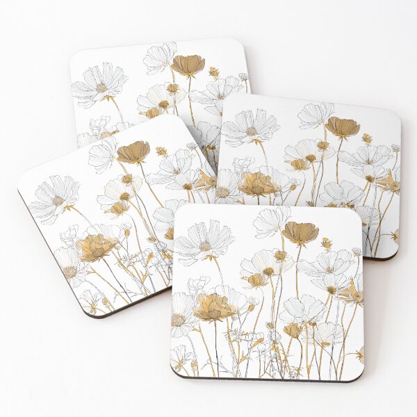 Item preview, Gold White Blooming Meadow Wildflowers Floral Pattern designed and sold by GrinGalore.