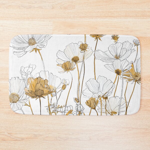 Item preview, Gold White Blooming Meadow Wildflowers Floral Pattern designed and sold by GrinGalore.