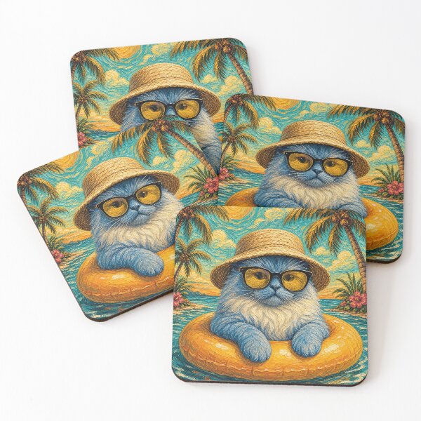 Item preview, Cool Ragdoll Cat Summer Beach Vacation Art - Cat Floating in Ocean designed and sold by merchxwear.