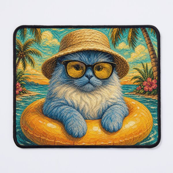 Item preview, Cool Ragdoll Cat Summer Beach Vacation Art - Cat Floating in Ocean designed and sold by merchxwear.