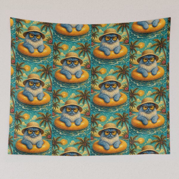 Item preview, Cool Ragdoll Cat Summer Beach Vacation Art - Cat Floating in Ocean designed and sold by merchxwear.