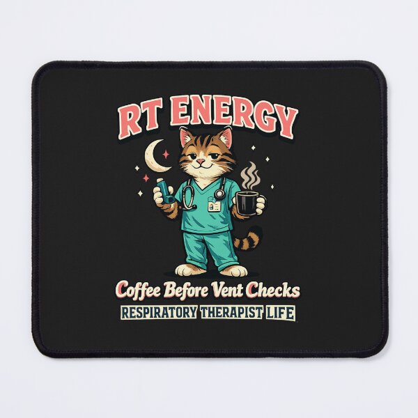 Item preview, Cute Cat Respiratory Therapist Shirt – RT Energy Coffee Before Vent Checks Retro Night Shift Medical Cat T-Shirt designed and sold by ClinicalHubs.