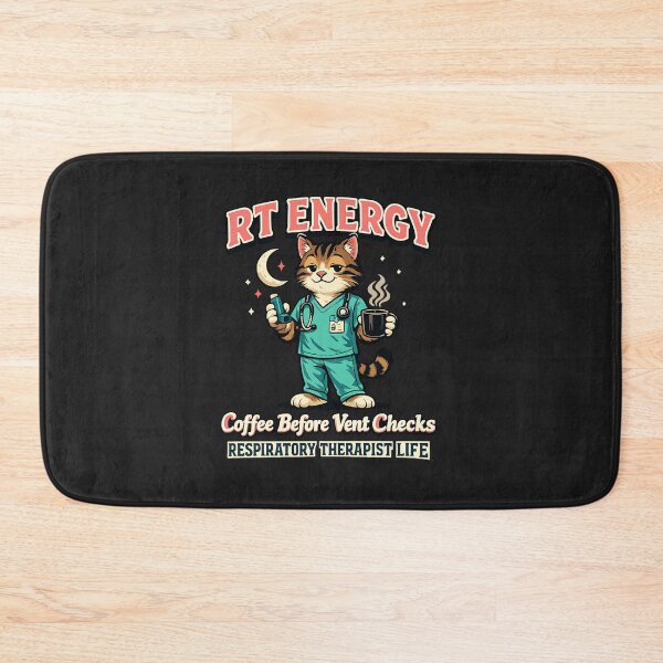 Item preview, Cute Cat Respiratory Therapist Shirt – RT Energy Coffee Before Vent Checks Retro Night Shift Medical Cat T-Shirt designed and sold by ClinicalHubs.