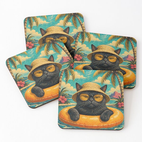 Item preview, Cool Black Cat Summer Beach Vacation Art - Cat Floating in Ocean designed and sold by merchxwear.