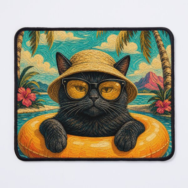 Item preview, Cool Black Cat Summer Beach Vacation Art - Cat Floating in Ocean designed and sold by merchxwear.