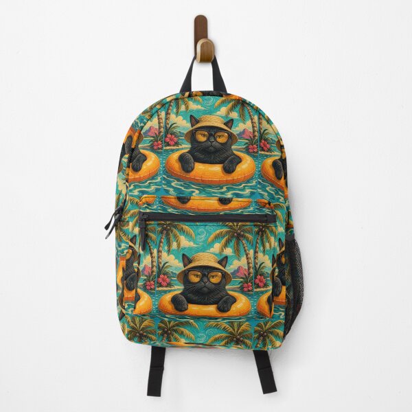 Item preview, Cool Black Cat Summer Beach Vacation Art - Cat Floating in Ocean designed and sold by merchxwear.