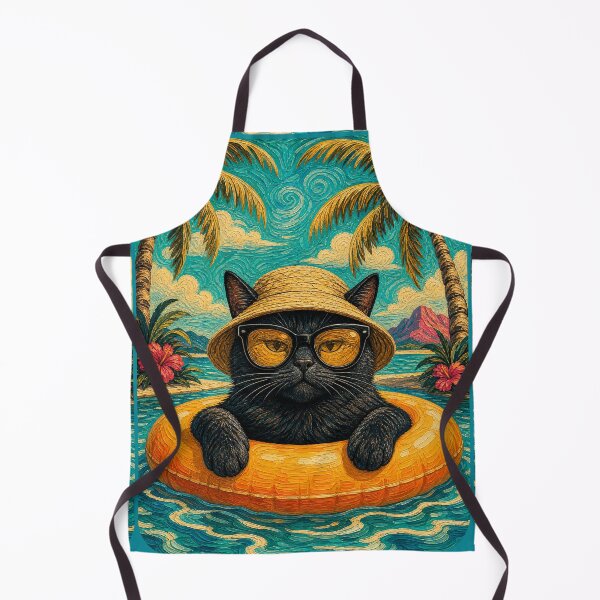 Item preview, Cool Black Cat Summer Beach Vacation Art - Cat Floating in Ocean designed and sold by merchxwear.