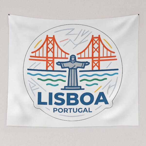 Item preview, Lisbon Minimalist Line Art Travel Badge and Bridge Illustration designed and sold by Paulocdias.