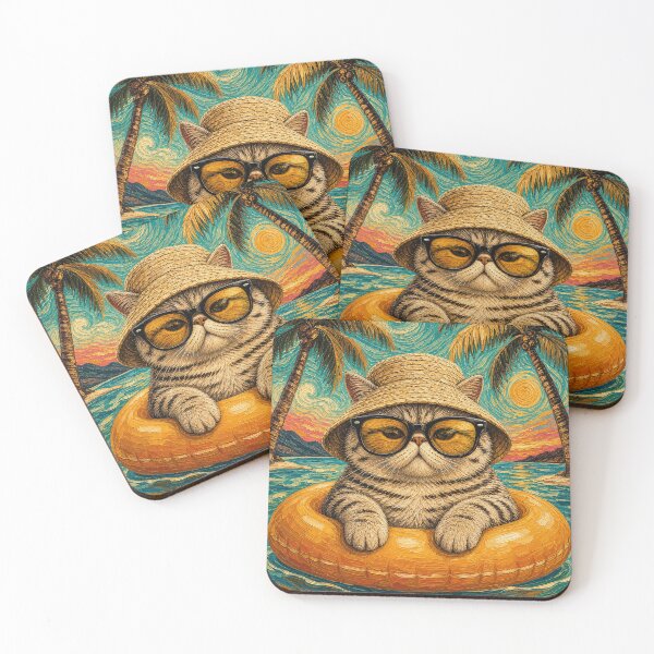 Item preview, Cool Tabby Exotic Cat Summer Beach Vacation Art - Cat Floating in Ocean designed and sold by merchxwear.