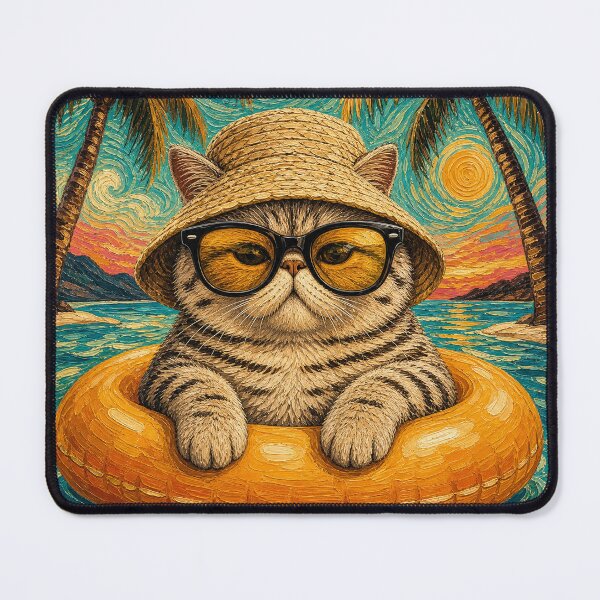 Item preview, Cool Tabby Exotic Cat Summer Beach Vacation Art - Cat Floating in Ocean designed and sold by merchxwear.