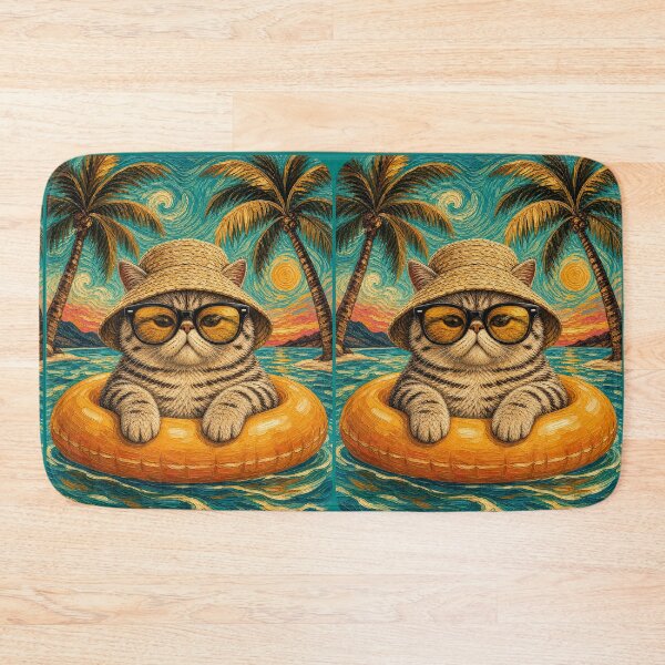 Item preview, Cool Tabby Exotic Cat Summer Beach Vacation Art - Cat Floating in Ocean designed and sold by merchxwear.