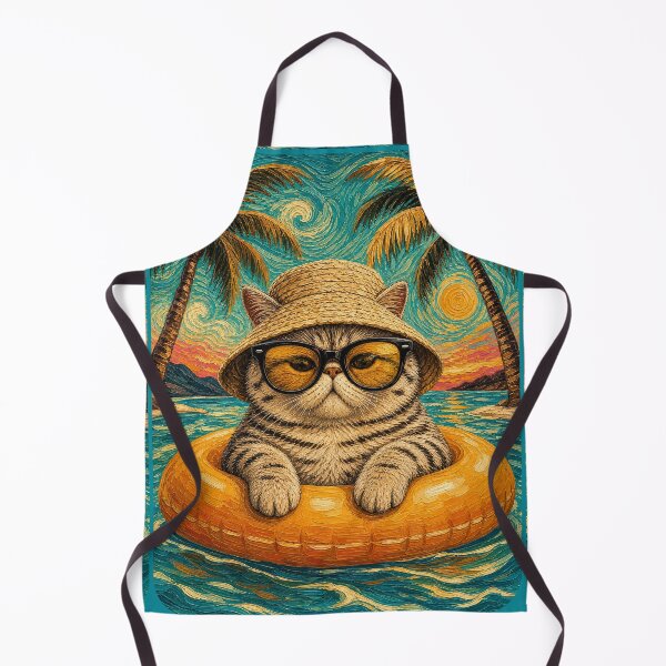 Item preview, Cool Tabby Exotic Cat Summer Beach Vacation Art - Cat Floating in Ocean designed and sold by merchxwear.