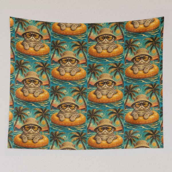 Item preview, Cool Tabby Exotic Cat Summer Beach Vacation Art - Cat Floating in Ocean designed and sold by merchxwear.