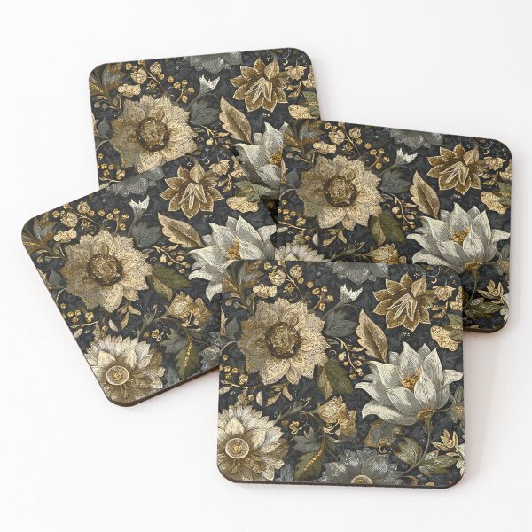 Item preview, Gold Black Blooming Meadow Wildflowers Floral Pattern designed and sold by GrinGalore.