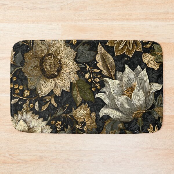 Item preview, Gold Black Blooming Meadow Wildflowers Floral Pattern designed and sold by GrinGalore.