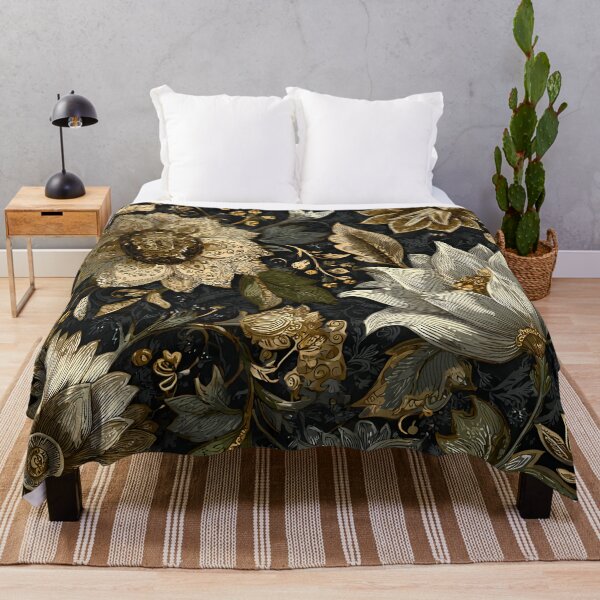 Item preview, Gold Black Blooming Meadow Wildflowers Floral Pattern designed and sold by GrinGalore.