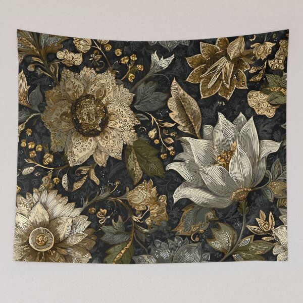 Item preview, Gold Black Blooming Meadow Wildflowers Floral Pattern designed and sold by GrinGalore.