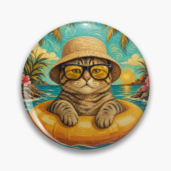 Item preview, Cool Tabby Cat Summer Beach Vacation Art - Cat Floating in Ocean designed and sold by merchxwear.