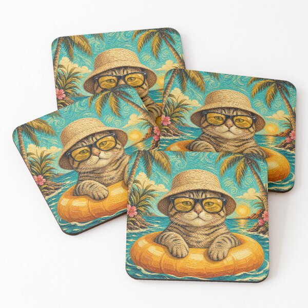 Item preview, Cool Tabby Cat Summer Beach Vacation Art - Cat Floating in Ocean designed and sold by merchxwear.