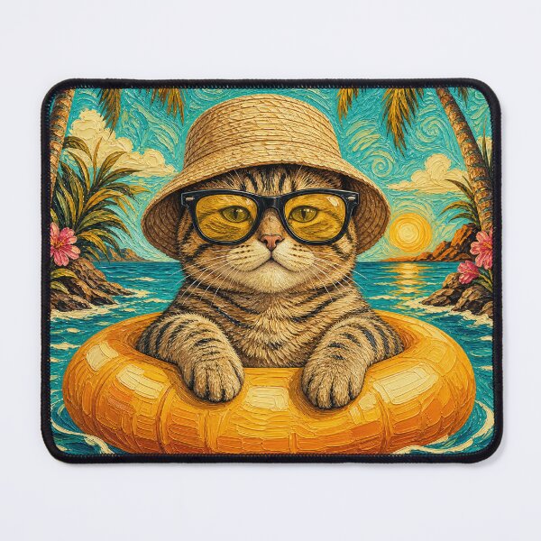 Item preview, Cool Tabby Cat Summer Beach Vacation Art - Cat Floating in Ocean designed and sold by merchxwear.