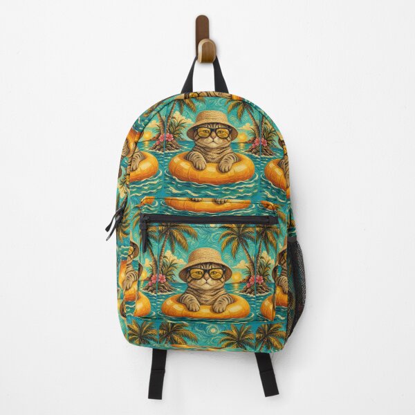 Item preview, Cool Tabby Cat Summer Beach Vacation Art - Cat Floating in Ocean designed and sold by merchxwear.