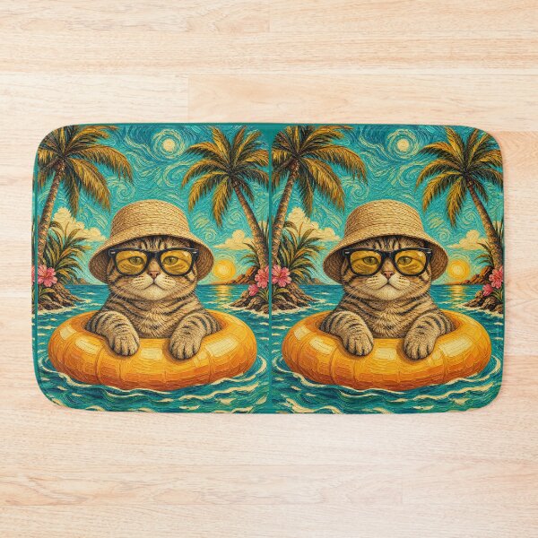 Item preview, Cool Tabby Cat Summer Beach Vacation Art - Cat Floating in Ocean designed and sold by merchxwear.