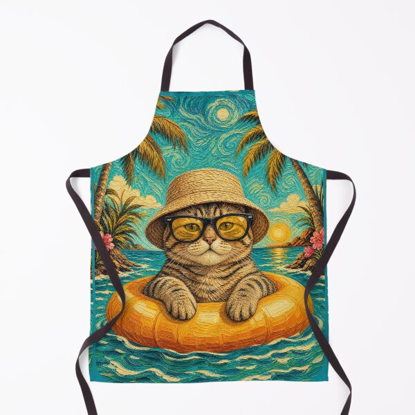 Item preview, Cool Tabby Cat Summer Beach Vacation Art - Cat Floating in Ocean designed and sold by merchxwear.