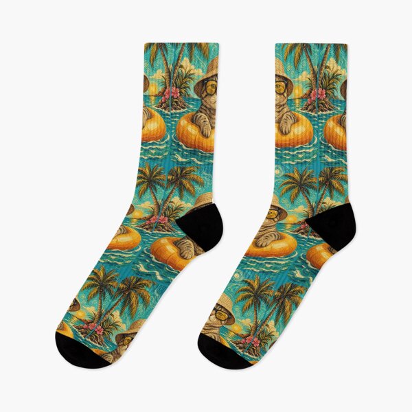 Item preview, Cool Tabby Cat Summer Beach Vacation Art - Cat Floating in Ocean designed and sold by merchxwear.