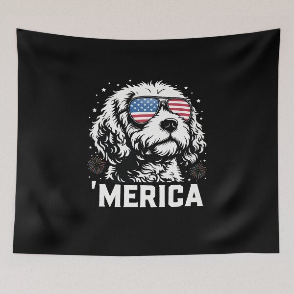 Item preview, 'MERICA Dog with Flag Sunglasses Holiday designed and sold by SoyLamderma.