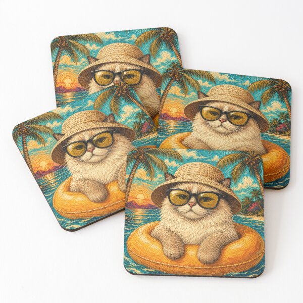 Item preview, Relaxed Ragdoll Cat Summer Beach Vacation Art - Cat Floating in Ocean designed and sold by merchxwear.