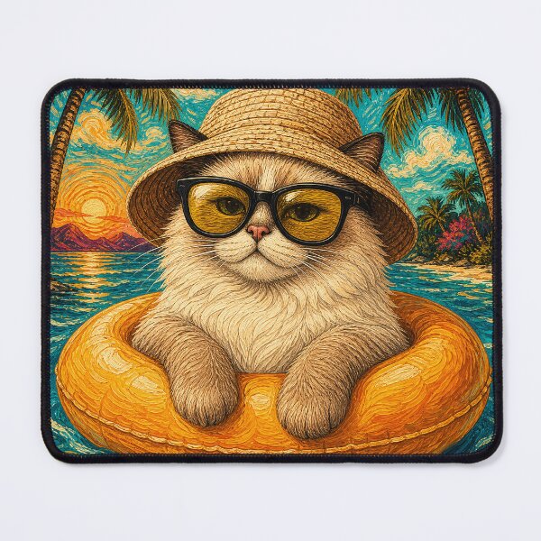Item preview, Relaxed Ragdoll Cat Summer Beach Vacation Art - Cat Floating in Ocean designed and sold by merchxwear.