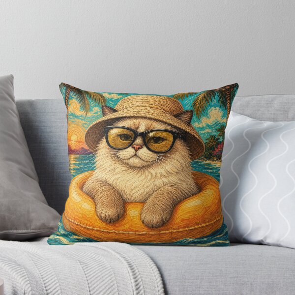 Item preview, Relaxed Ragdoll Cat Summer Beach Vacation Art - Cat Floating in Ocean designed and sold by merchxwear.
