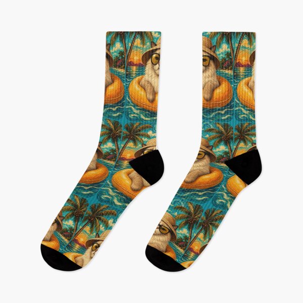 Item preview, Relaxed Ragdoll Cat Summer Beach Vacation Art - Cat Floating in Ocean designed and sold by merchxwear.