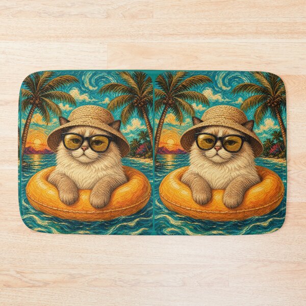 Item preview, Relaxed Ragdoll Cat Summer Beach Vacation Art - Cat Floating in Ocean designed and sold by merchxwear.