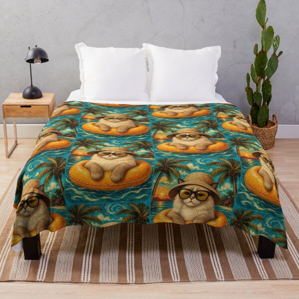 Item preview, Relaxed Ragdoll Cat Summer Beach Vacation Art - Cat Floating in Ocean designed and sold by merchxwear.