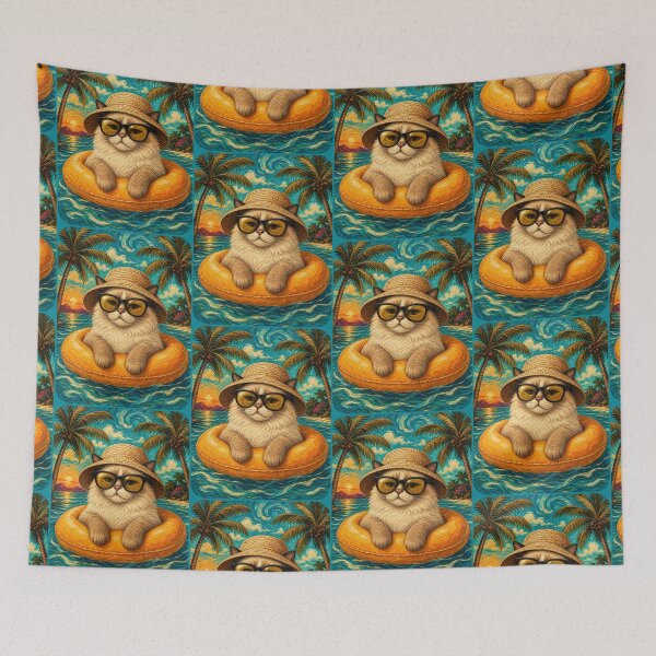 Item preview, Relaxed Ragdoll Cat Summer Beach Vacation Art - Cat Floating in Ocean designed and sold by merchxwear.
