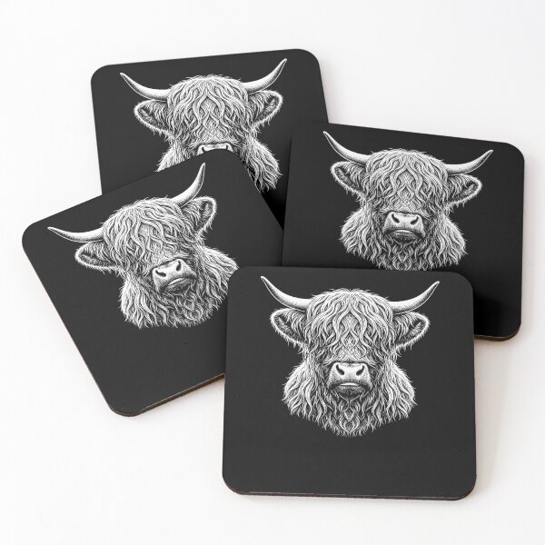Item preview, Highland Cow Black And White Line Art Scottish Farm Animal designed and sold by MysticMirth.