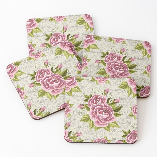 Item preview, Vintage Shabby Chic Pink Roses - Seamless Botanical Script Pattern designed and sold by FlatInkStudio.