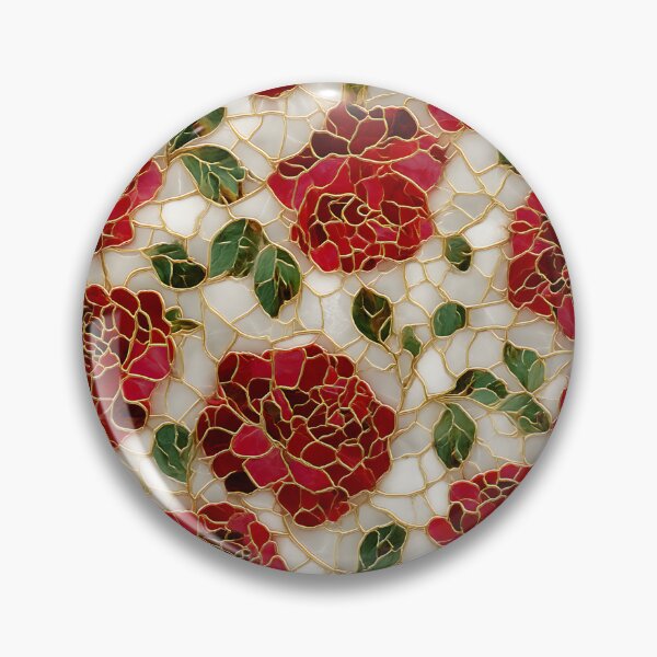 Item preview, Red Roses Blooming Stained Glass Floral Pattern designed and sold by GrinGalore.