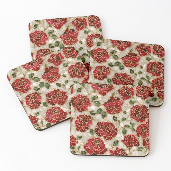 Item preview, Red Roses Blooming Stained Glass Floral Pattern designed and sold by GrinGalore.