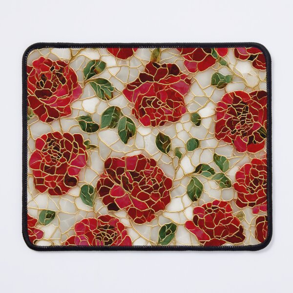 Item preview, Red Roses Blooming Stained Glass Floral Pattern designed and sold by GrinGalore.