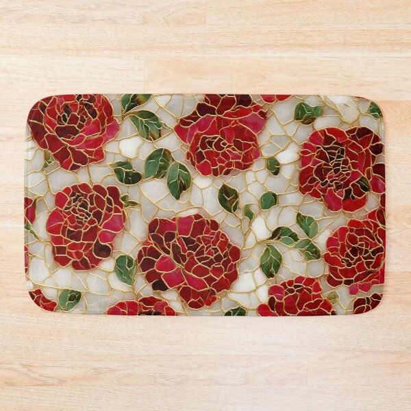 Item preview, Red Roses Blooming Stained Glass Floral Pattern designed and sold by GrinGalore.
