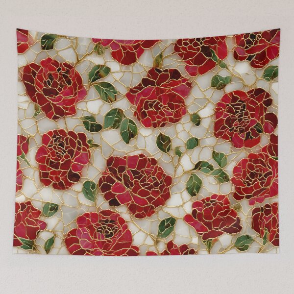 Item preview, Red Roses Blooming Stained Glass Floral Pattern designed and sold by GrinGalore.