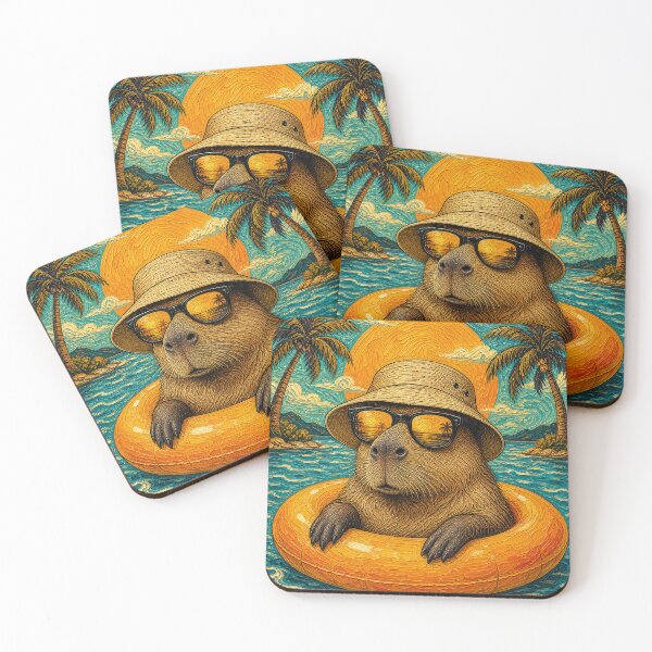 Item preview, Relaxed Capybara Summer Beach Vacation Art - Floating in Ocean designed and sold by merchxwear.