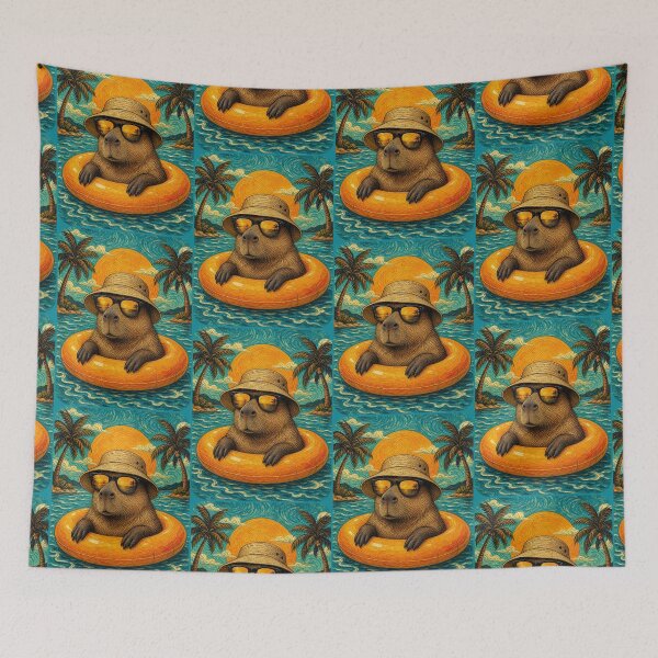 Item preview, Relaxed Capybara Summer Beach Vacation Art - Floating in Ocean designed and sold by merchxwear.