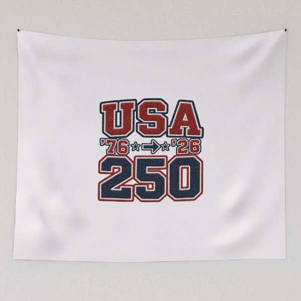 Item preview, USA 250 Patriotic Varsity Patch Chenille Style Tee designed and sold by Fanverse Merchandise.