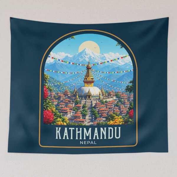 Item preview, Kathmandu Vintage Travel Illustration designed and sold by HomeLivingCo.